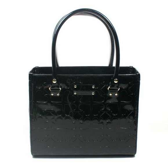 Kate Spade Quinn Embossed Ace Of Spades Tote Bag Black Patent Leather Satchel - Picture 1 of 11